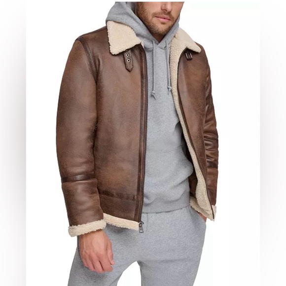 Men's Calvin Klein Classic Faux Shearling B-3 Bomber Jacket Large Cognac $295